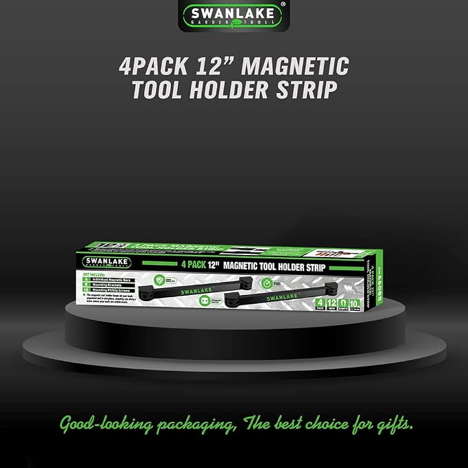 SWANLAKE GARDEN TOOLS 4-Piece 12" Magnetic Tool Holder Storage Organizer, Wall Mount Rack Garage Organization, Magnetic Strip for Garage Organization