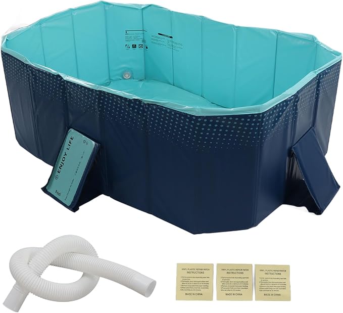 Folding Swimming Pool, Non Inflatable Pool Oversize Bath Pool Backyard Pool Foldable Pool for Whole Family Home Outdoor PVC Pool (1.6m/63in)