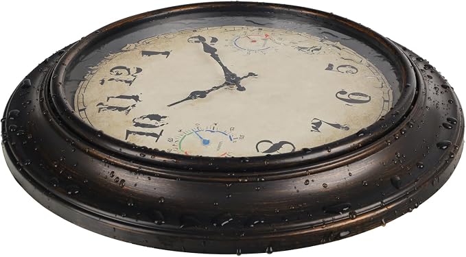 Large Outdoor Clock Waterproof with Thermometer & Hygrometer- 18 Inch Retro Bronze Indoor Outdoor Wall Clocks for Patio Pool Garden Farmhouse Decor, Silent Battery Operated