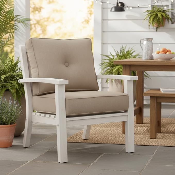 Sunbrella Deep Seat Cushion Set – Seat & Back Cushions for Patio Chairs, Sofas & Loveseats – Fade Resistant Outdoor Fabric, Ties, Zippered Cover, Cord Trim, Cast Shale