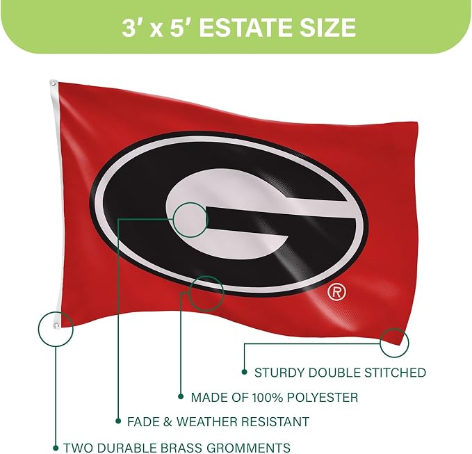 NCAA University of Georgia Flag with Grommets, 3'x5' UGA Bulldogs Outdoor College Flags & Banners for Garden Patio Indoor Wall Décor