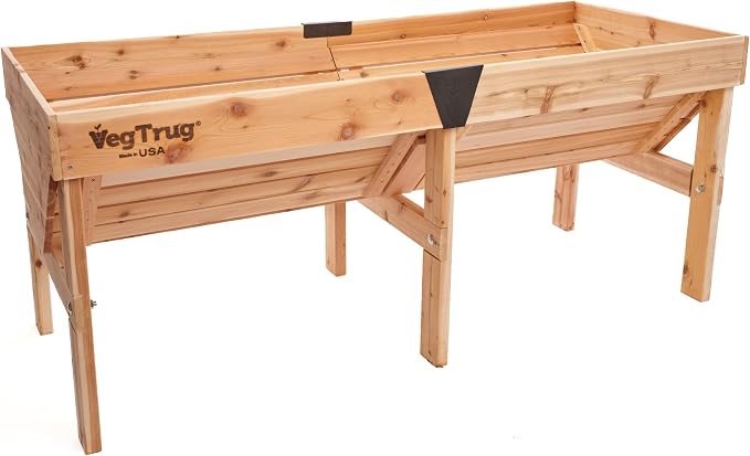 VegTrug Classic Raised Bed, Natural, Medium 1.8m - Made in USA - Uncoated Red Cedar Wood V-Shaped Garden Bed for Outdoor Gardening - Ergonomic Design for Balcony, Patio & Small Spaces  