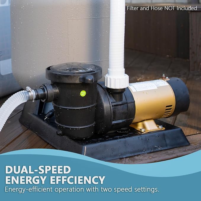 XtremepowerUS 2-Speed Variable Pool Pump 1.5 HP Swimming Pool Pump High-Flow Above-Ground Pump Large Strainer w/ 1.5" Slip On Fitting Adapter Set