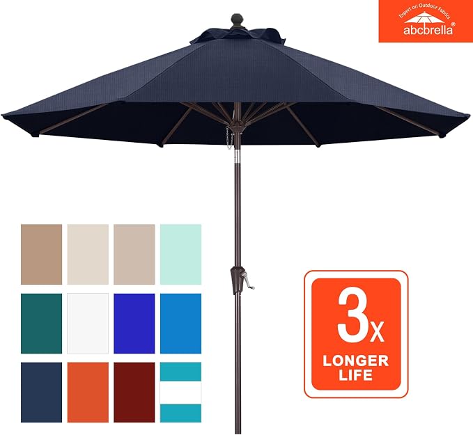 ABCCANOPY OLEFIN® 5-Year No Fading 9FT Patio Umbrella, Outdoor Table Umbrella with 8 Sturdy Ribs for Deck, Backyard, Yard (Tibetan Blue)