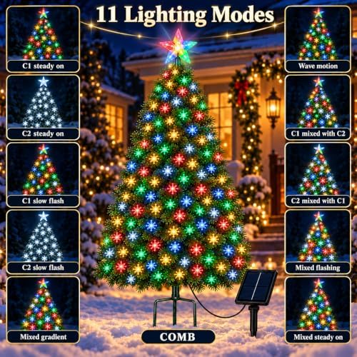 2 Pack 4FT Solar Christmas Tree Lights, Cool White/Multicolor - Image 6