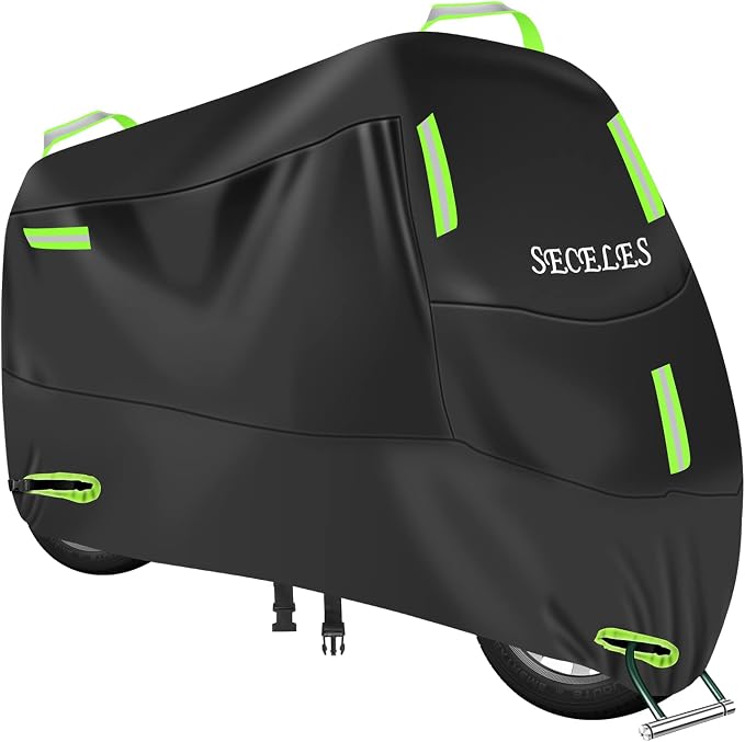 SECELES Dirt Bike Cover, 300D Motorcycle Cover Waterproof Outdoor All Season Protection Fit for Fat Bob Honda VTX 1300 C Kawasaki Vulcan 900 KLR 650 (3XL: 96" x 37" x 50")