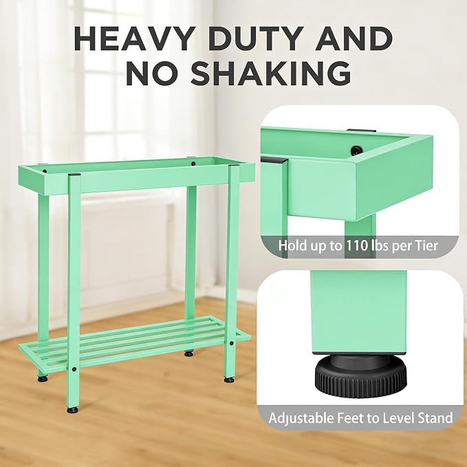 Honla Metal Plant Stand Indoor Outdoor,2 Tier Window Tall Plant Table Bench Shelf for Multiple Plants,26" L x 8.66" W x 24.40" H,Mint Green