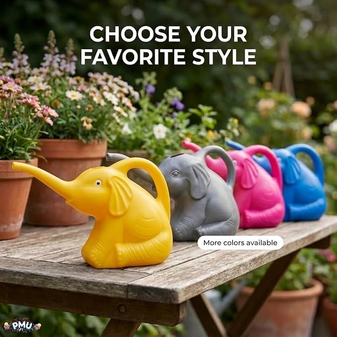 PMU 6Pcs 2-Quart Elephant Watering Can – Durable Plastic Garden Watering Can for Indoor & Outdoor Plants, Easy-Pour Spout, Large Water Pot, Yellow