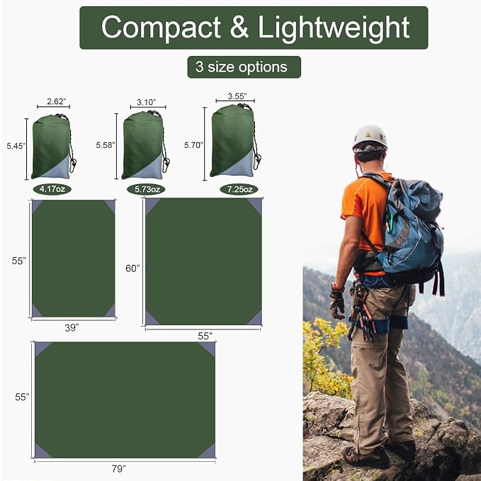 Orga'Neat Pocket Picnic Blanket, Beach Mat Waterproof Sandproof, Compact Lightweight Small Tarp for Camping, Hiking, Backpacking, Festival, Travel, Foldable in Bags (Army Green/Grey, 55"x79")