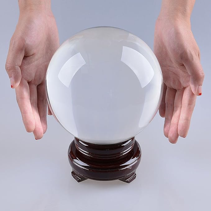 LONGWIN 150mm (5.9 inch) Divination Crystal Ball Decorative Glass Balls Globe Sphere Free Wooden Stand
