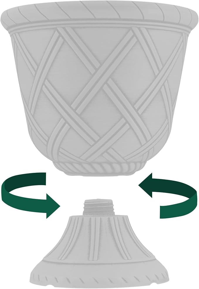 Arcadia Garden Products PL61WT Lattice Plastic Garden Urn, Classic Decorative Garden Pot Planter for Indoor and Outdoor Plants, White