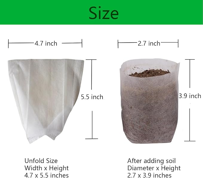 gardtree 400PCS 4.7×5.5 Inch Breathable Plant Grow Bags - Biodegradable Non-Woven Plant Nursery Bags for Seed Starting, Indoor/Outdoor Vegetables, Herbs & Flowers | Easy Transplant, Space Saving