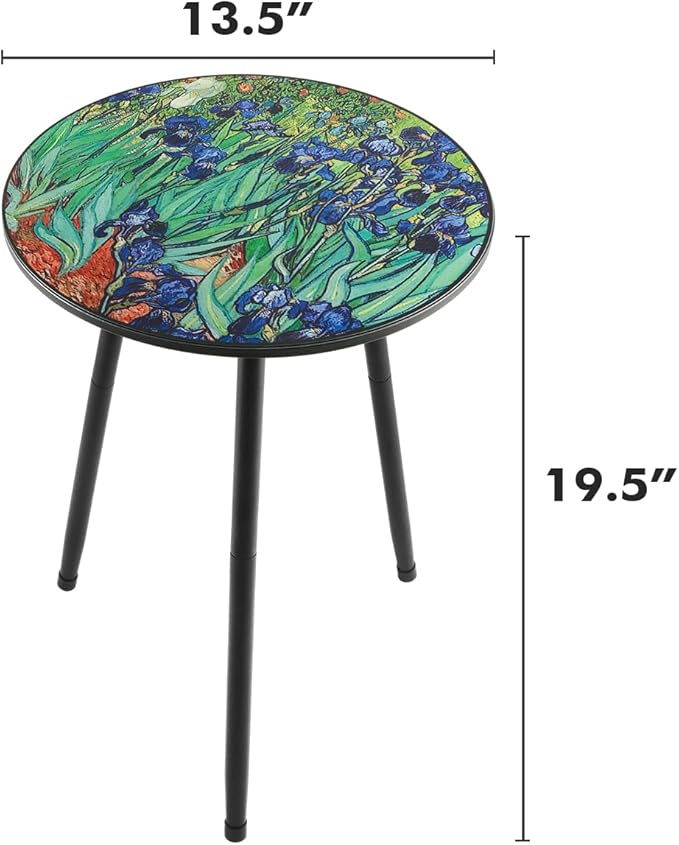 Party Zealot 2 Packs Metal Outdoor Side Table Irises Patio Side Tables for Outside Small End Tables Round Patio Coffee Table Plant Stand for Balcony, Indoor, Bedroom, Living Room, Small Space
