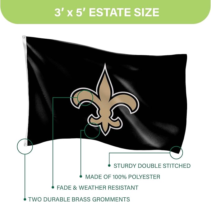 Team Sports America NFL New Orleans Saints 3 x 5 Outdoor Durable House Flag with Grommets | Sport Team Flag & Banner | Indoor Wall Decoration for Room