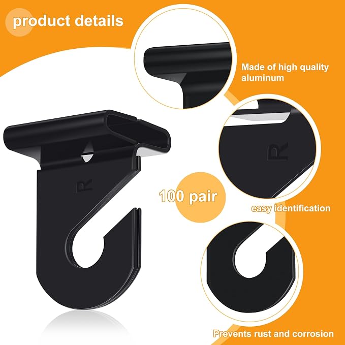Vicenpal 50 Pair Black Drop Ceiling Hooks Bulk for Classrooms Hanging, Metal Suspended Track Tile Hooks Aluminum Heavy Duty T Bar Clips, Hold up to 20 Lbs for School Offices Plants Decorations