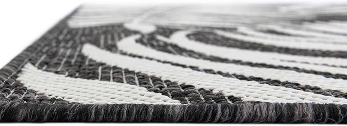 Unique Loom Outdoor Botanical Collection Area Rug - Palm (10' x 14' 1" Rectangle Charcoal/Ivory)