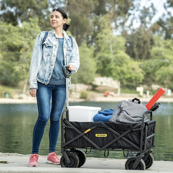 Whitsunday Collapsible Wagon with Tailgate for Camping Outdoor (Dark Grey, No Table)