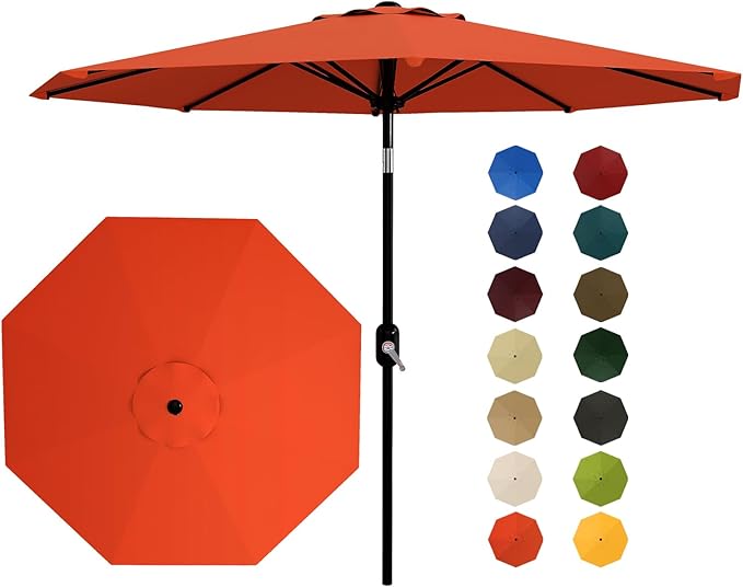 Garvee 10FT Patio Umbrella - Outdoor Table Umbrella with Smooth Crank Lift, Push Button Tilt and 8 Sturdy Ribs - Market Umbrella UV Protection Waterproof for Pool, Deck, Yard, Garden