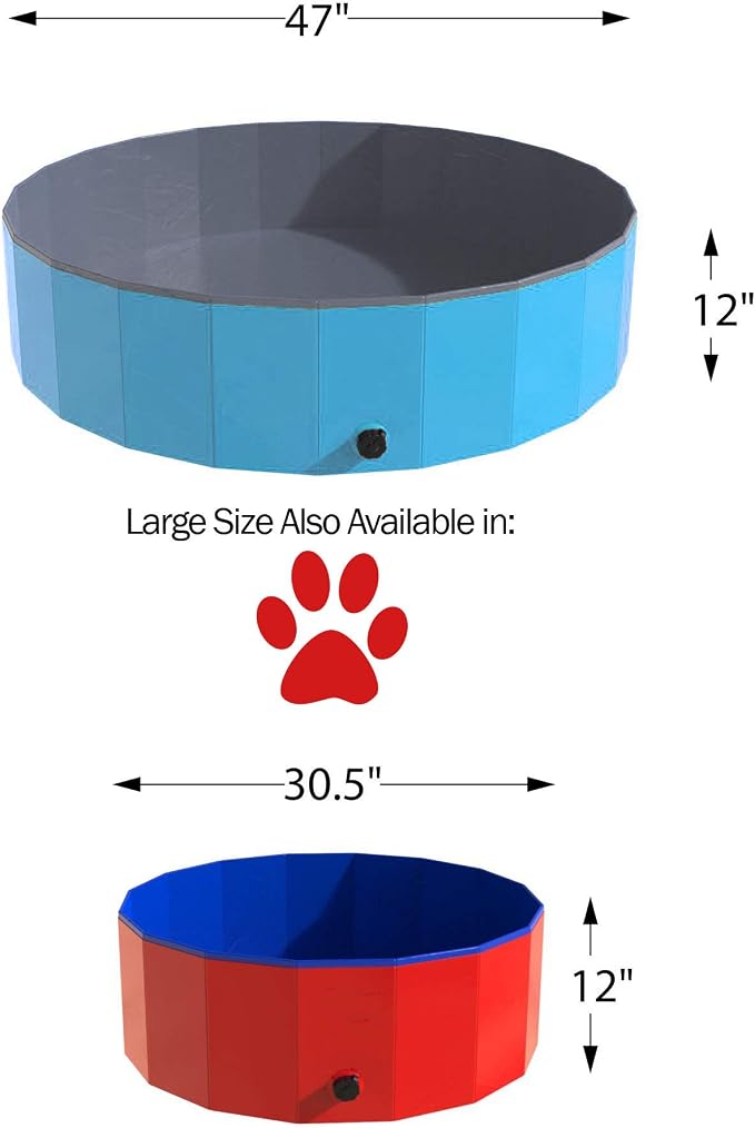 Portable Dog Pool for Large Dogs - Foldable Plastic Bathing Tub with Drain and Carrying Bag for Pets and Backyard Play with Kids by PETMAKER (Blue)