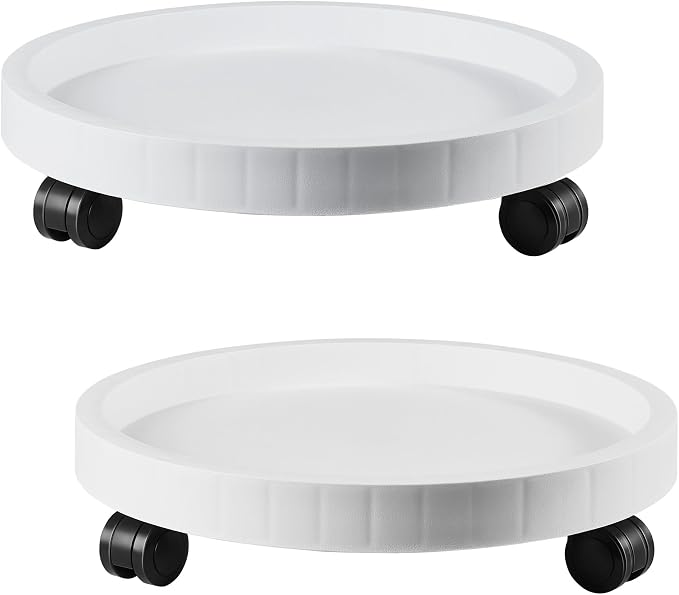 2 Pack of 12.6 Inch Planter Caddies Rolling Saucer Caddy with Wheels, Heavy Duty Wheeled Stand for Potted Plant, Round Coaster Roller Base Tray with Casters, Flower Pot Dolly Holder for Indoor Outdoor