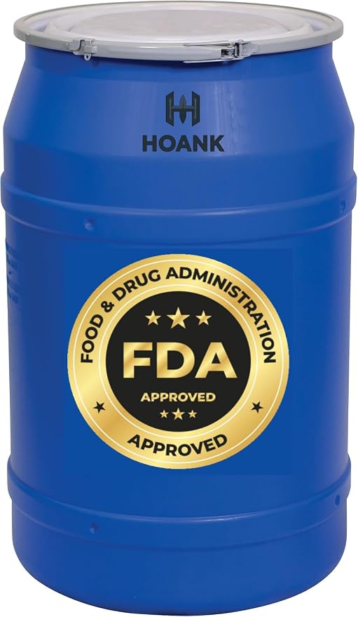 55-Gallon Open Head Water Storage Barrel, BPA Free, Emergency Water Supply - Eco Friendly - Lever-Lock Lid - Made in USA (Blue)