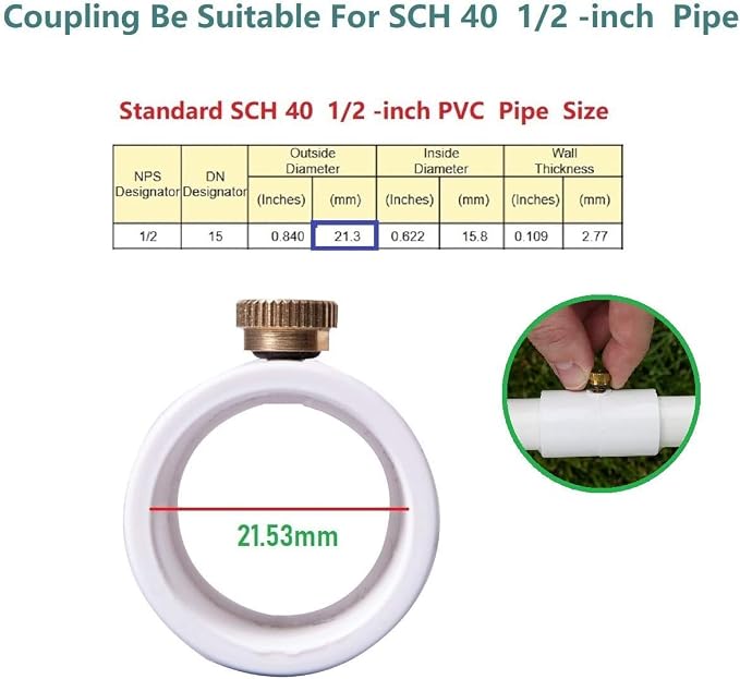 H&G lifestyles 1/2 Inch PVC Mist Nozzle Misting System for Patio Outdoor Mister Coupling PVC Split Section with Mist Nozzle (Pack of 10)