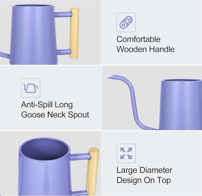 Watering Can Indoor Plants, 35 oz/1000 ml Metal Stainless Steel Watering Can Pot with Long Spout for Indoor House Plants Bonsai Outdoor Garden Flower Decorative (Purple)