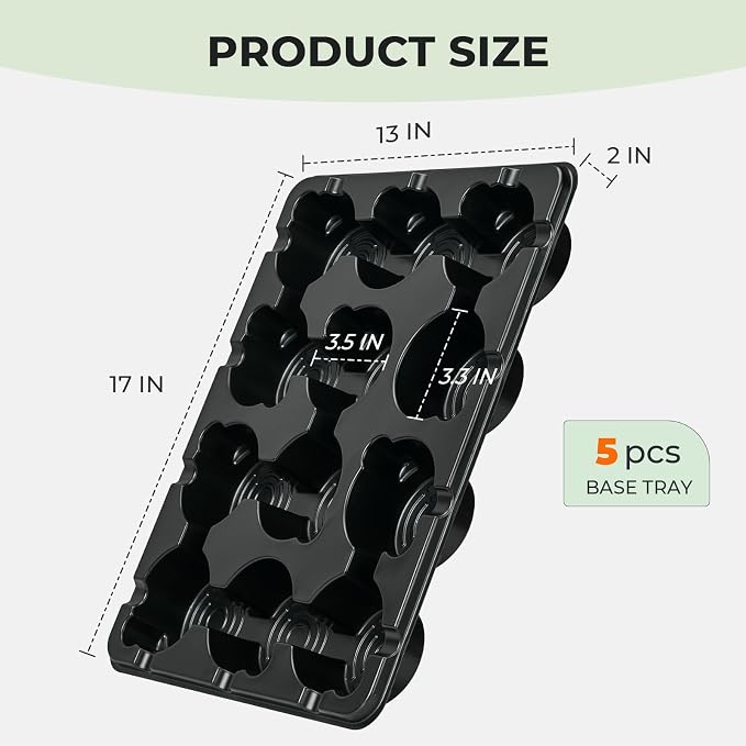 homenote 4 Inch Seed Starting Trays 5 Pack, 12-Cell Seedling Starter Trays for Indoor Outdoor Growing, Plant Starter Germination Trays for Pots Seedlings 4" Opening Compatible Pots