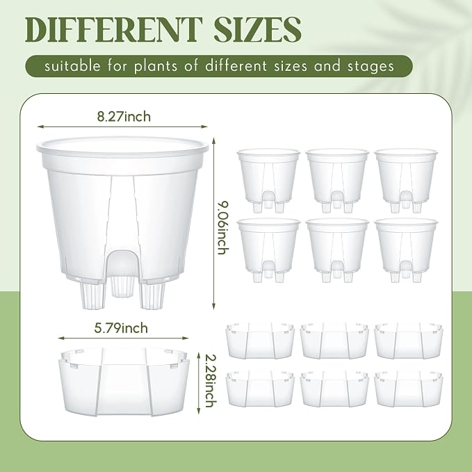 Wonderjune Self Watering Pots for Indoor Plants with Deep Reservoir and High Drainage Holes for Outdoor Plants and Flowers, Bare Root Planter(8.27'',Clear,6 Pcs)