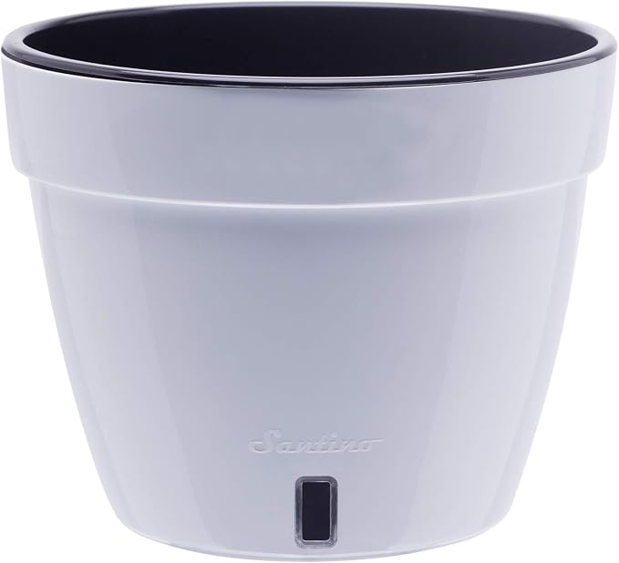 DECOPOTS - 3 Pack - Self Watering Planter - Modern Flower Pot with Water Level Indicator for All House Plants, Flowers, Herbs - Height 8.3 inches (Diameter 10.6", White - Black)
