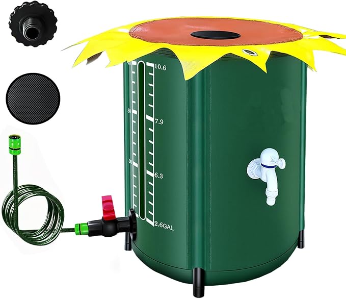 26 Gallon Collapsible Rain Water Collection Barrel System, Efficient Yard Rainwater Harvesting Solution with Spigot, Catchment Tank Stand Kit, Collector Storage Containers Long Term