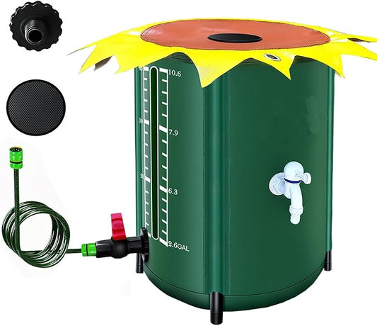 26 Gallon Collapsible Rain Water Collection Barrel System, Efficient Yard Rainwater Harvesting Solution with Spigot, Catchment Tank Stand Kit, Collector Storage Containers Long Term