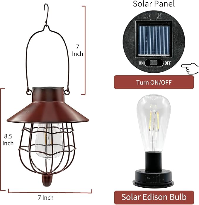 4 Pack Solar Lantern Outdoor Waterproof, Metal Solar Hanging Lamp with Warm White Bulb,Solar Lights Outdoor Design for Garden Yard Patio Proch Decor