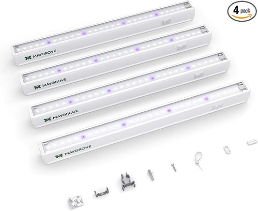 Maygrove T5 Grow Lights for Indoor Plants 1FT, Blue-Rich Full Spectrum 5000K Grow Light, 28W(4 x 7W), Grow Light Strips for Seed Starting, Greenhouse, High PPFD, Linkable, White, 4-Pack