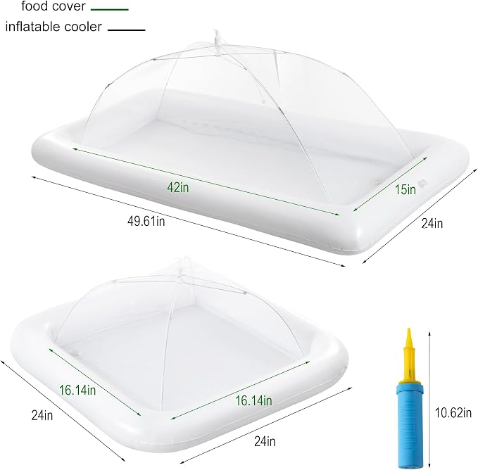 HBlife Inflatable Cooler & Mesh Food Cover Combo Set, Party Supplies for Buffet Food Drink Outside, 2 Inflatable Serving Bar, 2 Food Tents/Food Covers for Outdoors