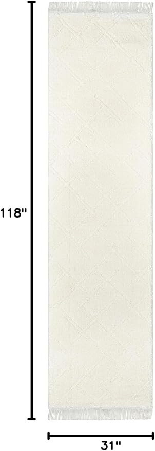 Well Woven Allie Ivory Cream Angles Geometric Runner Rug 3x10 (2'7" x 9'10" Runner) - Soft High-Low Style for Hallway & Entryway