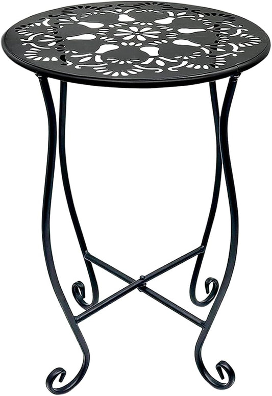 Arbuxzuy 17" Tall Round Metal Outdoor Side Tables for Patio, Decorative Black Flower Pot Stand, Rustproof Potted Holder, 120 lbs Load Capacity