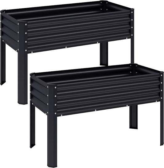2Pcs Galvanized Raised Garden Bed with Legs, 43×24×32in Large Metal Elevated Raised Planter Box with Drainage Holes for Backyard, Patio, Balcony, 400lb Capacity,Black
