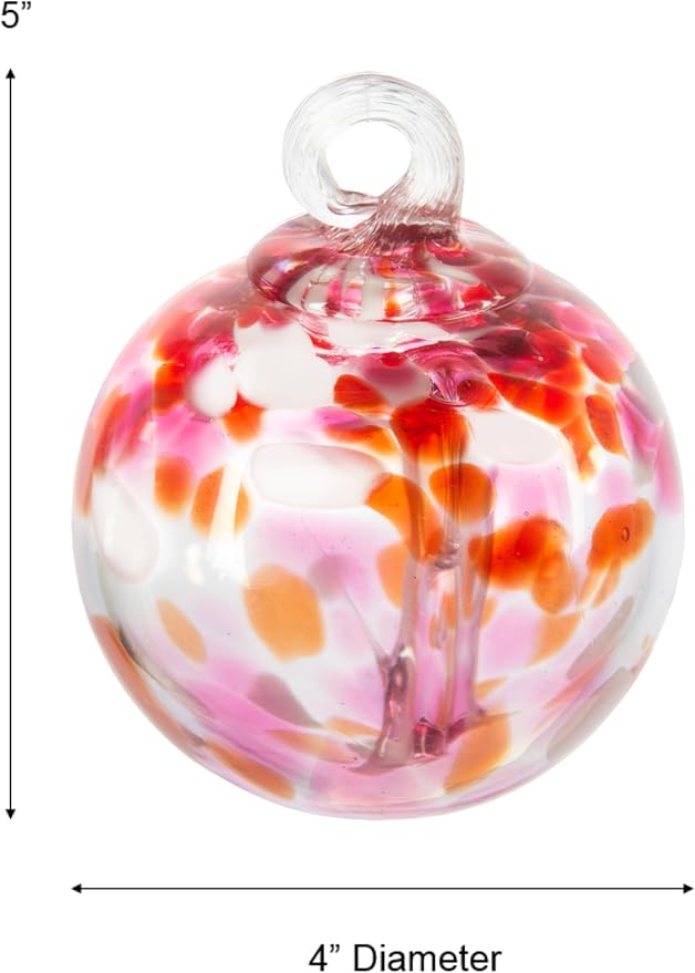 Dale Tiffany Hand Blown Glass, 4" Diameter Blush, Tree of Life Collection, Witch Globe Hanging Garden Indoor/Outdoor Decorative Ornament Gazing Ball