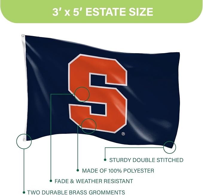 NCAA Syracuse University Flag with Grommets, 3'x5' Syracuse Orange Outdoor College Flags & Banners for Garden Patio Indoor Wall Décor