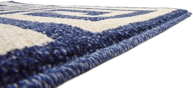 Unique Loom Athens Collection Classic Geometric Modern Border Design Area Rug (2' 7 x 10' 0 Runner, Navy Blue/ Beige)