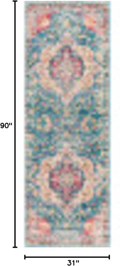 Livabliss Area Rugs - 3x7 Romaine Vintage Boho Navy Sky Blue Rose Runner Area Rug for Living Room Bedroom - Floral Medallion Stain Resistant Carpet for Kitchen, Nursery, Office (2'7" x 7'6", Runner)