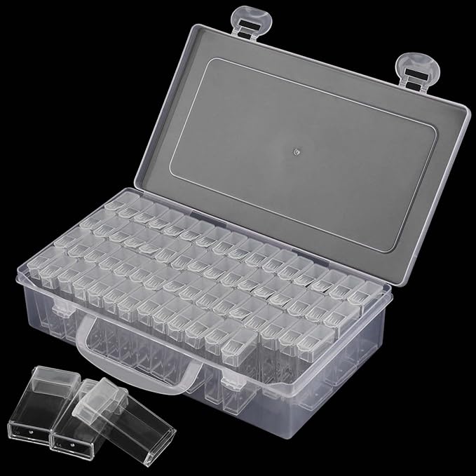 4 Pack 64 Grids Diamond Art Storage, Diamond Art Storage Containers, Bead Organizer with Diamond Painting Accessories Stickers, Beads Organizer for DIY Art Craft Storage