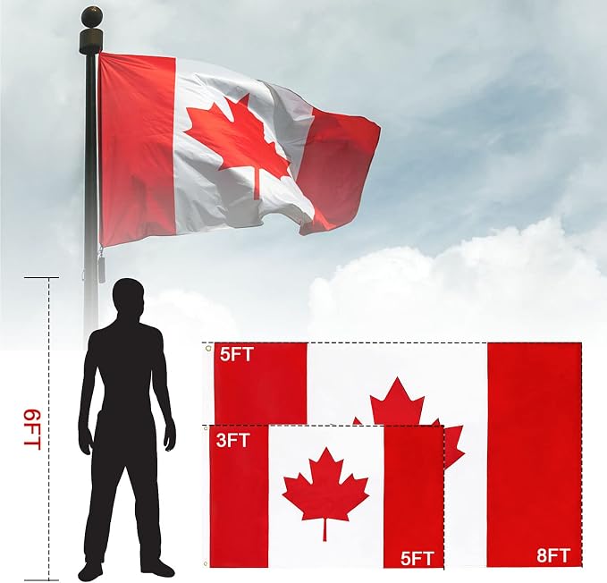 Canada Flag 3x5 FT, Canadian Flags Durable Embroidered Maple Leaf with Vivid Color, Triple Stitching, Canvas Header and Brass Grommets for All-Weather Outdoor Display