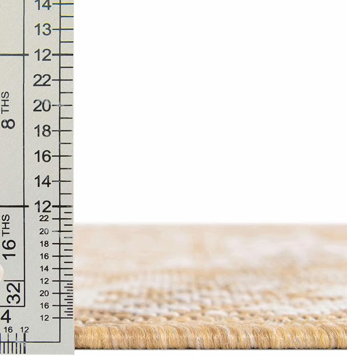 Unique Loom Outdoor Aztec Collection Area Rug - Chalca (4' 1" Round, Natural/ Ivory)
