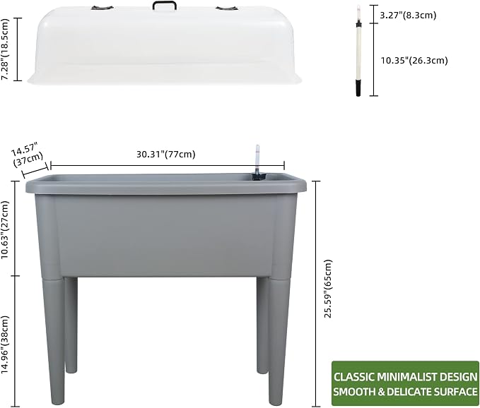 Dexceder 13.2 Gallon Self Watering Raised Garden Bed (Deep Gray) | Ventilation Transparent Lid Greenhouse, Deepen Vegetable Flower Box Planter Pot with Removeble Legs & Water Level Indicator