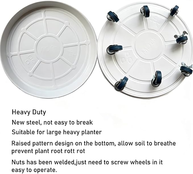 SIAMO 20" Heavy Duty Plant Caddy (570lbs Capacity)-Lockable Non-Scratch Swivel Casters All-Weather Rolling Plant Stand Saucer for Large Ceramic Planters & Heavy Trees,White,1-Pack