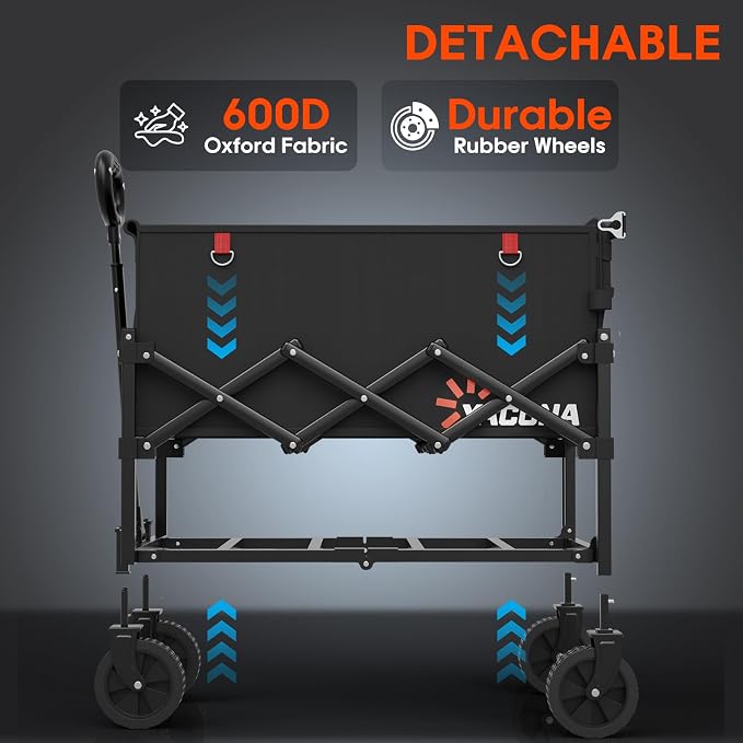 Yozoia 360LBS Heavy-Duty Wagons Carts Foldable 120L Collapsible Wagon Cart with Wheels and Tailgate, Folding Utility Wagon Carts for Groceries, Outdoor Camping, Shopping, Beach, Garden