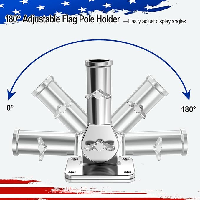 180° Adjustable Flag Pole Holder 316 Stainless Steel Marine Grade Heavy Duty Flag Pole Mount FlagPole Bracket for Outside House, Garden, Boat, Truck(Mounting Hardware Included)Fits 1" Flag Pole