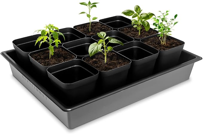 RooTrimmer Seed Starter Tray, 5 Packs Plant Tray, Durable Plastic Growing Trays, Stackable Seedling Starter Trays Perfect for Indoor, Outdoor, Greenhouses, 16.5" L x 13.2" W x 2.8" H - Black